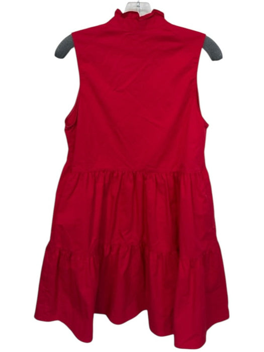 Amanda Uprichard Size L Red Cotton Blend Sleeveless V Neck Ruffled Mini Dress Red / L