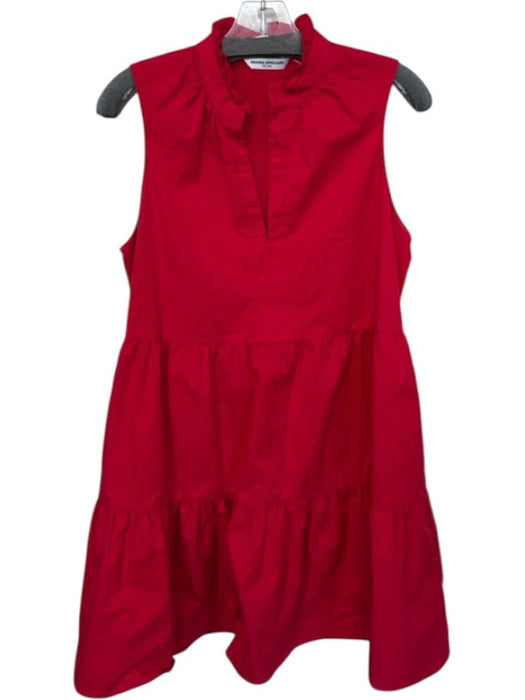 Amanda Uprichard Size L Red Cotton Blend Sleeveless V Neck Ruffled Mini Dress Red / L
