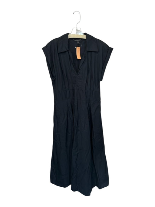 Banana Republic Size 10 Black Cotton Collar Cap Sleeve Stitch Detail Maxi Dress Black / 10
