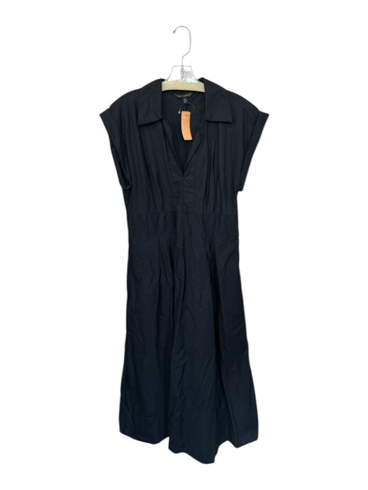 Banana Republic Size 10 Black Cotton Collar Cap Sleeve Stitch Detail Maxi Dress Black / 10