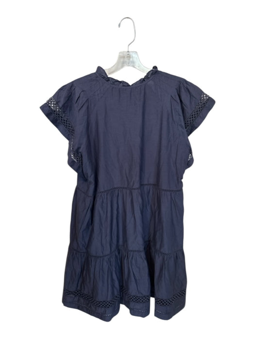 Marie Oliver Size M Navy Cotton Blend Embroidered Ruffle Key Hole back Dress Navy / M