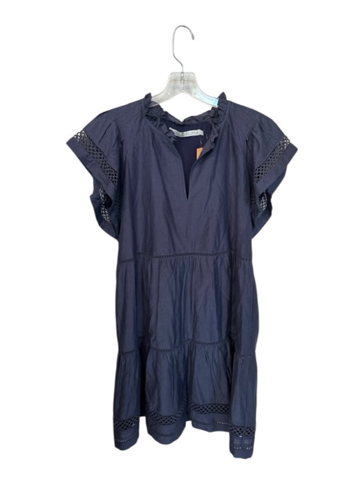 Marie Oliver Size M Navy Cotton Blend Embroidered Ruffle Key Hole back Dress Navy / M