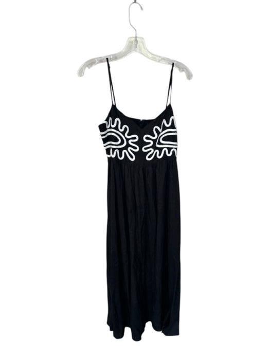 Strut & Bolt Size L Black & White Viscose & Linen Spaghetti Strap Back Zip Dress Black & White / L