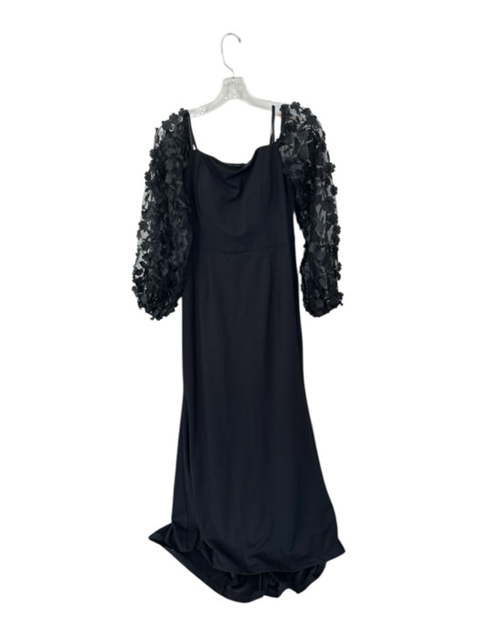 Eliza J Size 12 Black Polyester Off Shoulder Long Sleeves Built In Bra Gown Black / 12