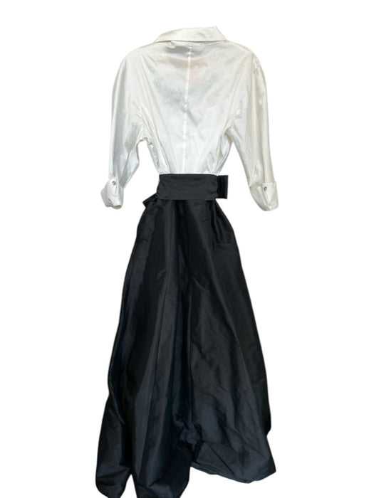 Teri Jon Size 12 Black & White Polyester Button Down Color Block Lined Dress Black & White / 12