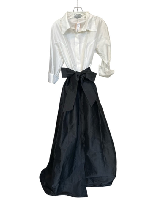 Teri Jon Size 12 Black & White Polyester Button Down Color Block Lined Dress Black & White / 12