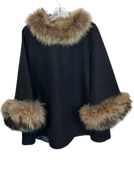 David Jeffery Size S/M Dark Brown & Tan Cotton Blend Fur Accent Denim Jacket Dark Brown & Tan / S/M