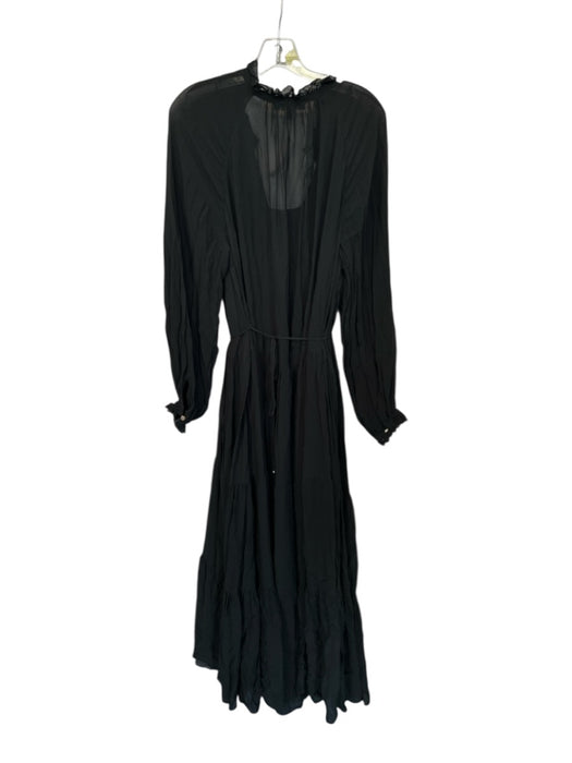 Banana Republic Size M Black Rayon Ruffle Collar Sheer Long Sleeve Maxi Dress Black / M
