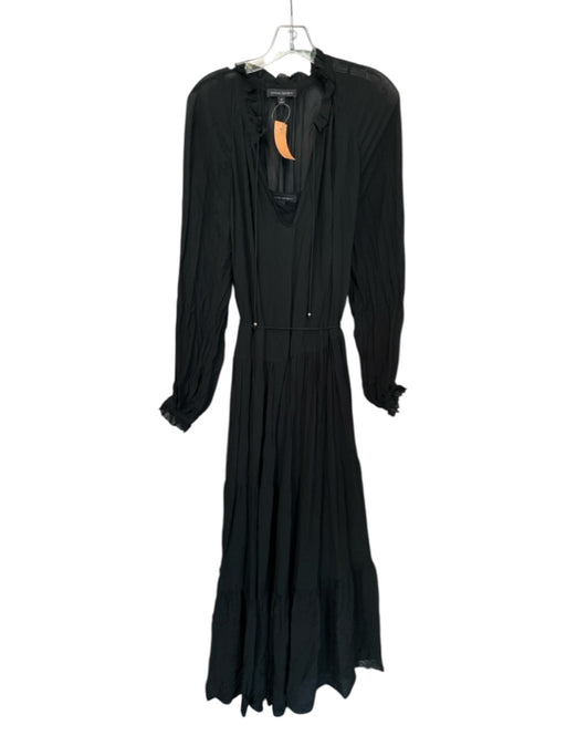 Banana Republic Size M Black Rayon Ruffle Collar Sheer Long Sleeve Maxi Dress Black / M
