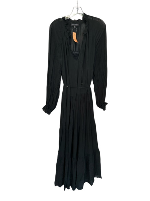Banana Republic Size M Black Rayon Ruffle Collar Sheer Long Sleeve Maxi Dress Black / M