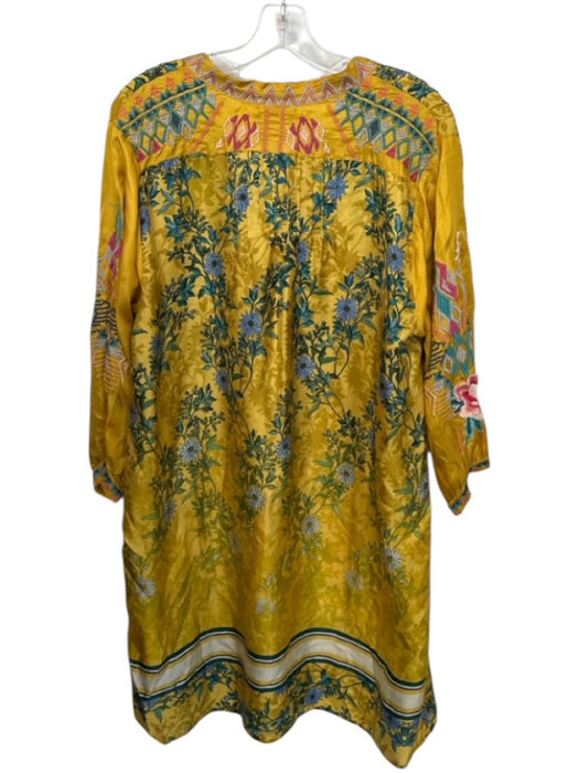 Johnny Was Size L Yellow & Blue Silk Half Button Down Floral Dress Yellow & Blue / L