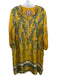 Johnny Was Size L Yellow & Blue Silk Half Button Down Floral Dress Yellow & Blue / L