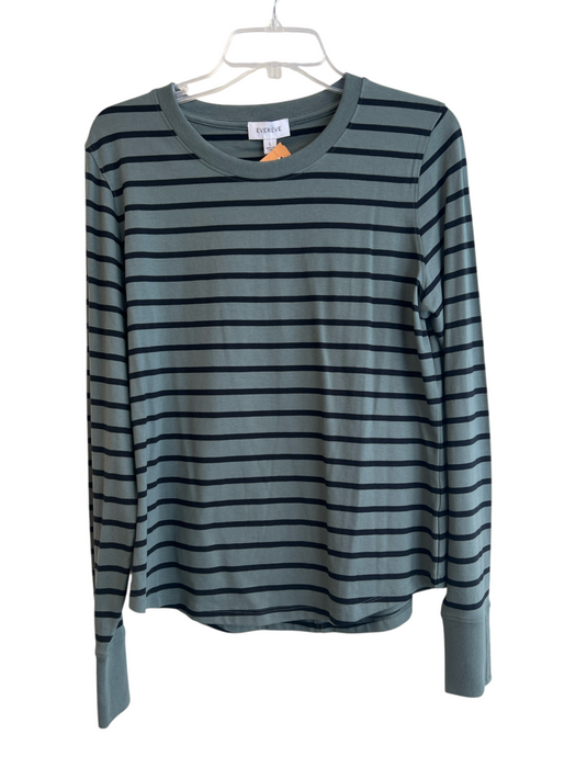 Evereve Size L Green Cotton Crew Neck Long Sleeve Horizontal Stripe Top Green / L