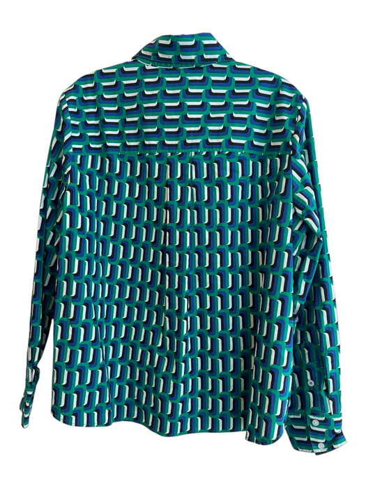 Boden Size 12 Green & Blue Cotton Collared Button Up Long Sleeve Abstract Top Green & Blue / 12