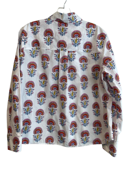 Boden Size 12 White & Multi Cotton Collared Button Up Long Sleeve Floral Top White & Multi / 12