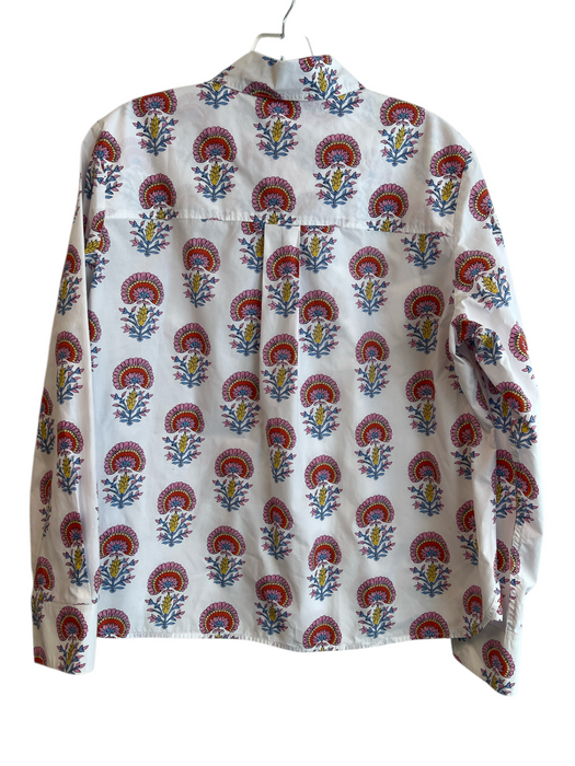 Boden Size 12 White & Multi Cotton Collared Button Up Long Sleeve Floral Top White & Multi / 12