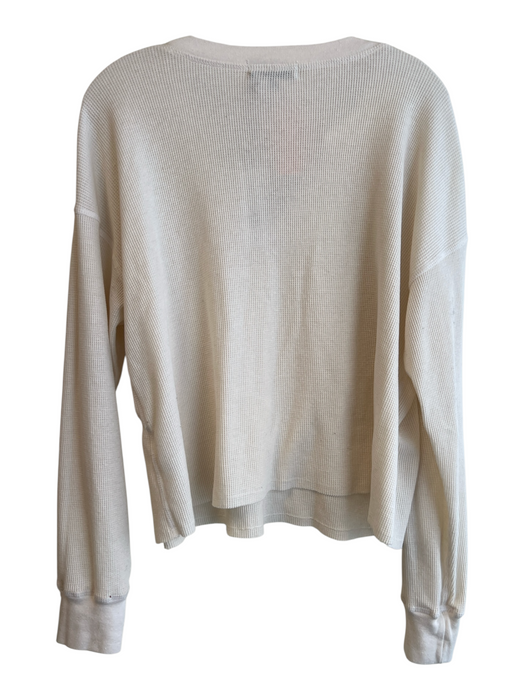 Michael Stars Size M White Polyester Blend Waffle Knit V Neck Long Sleeve Top White / M