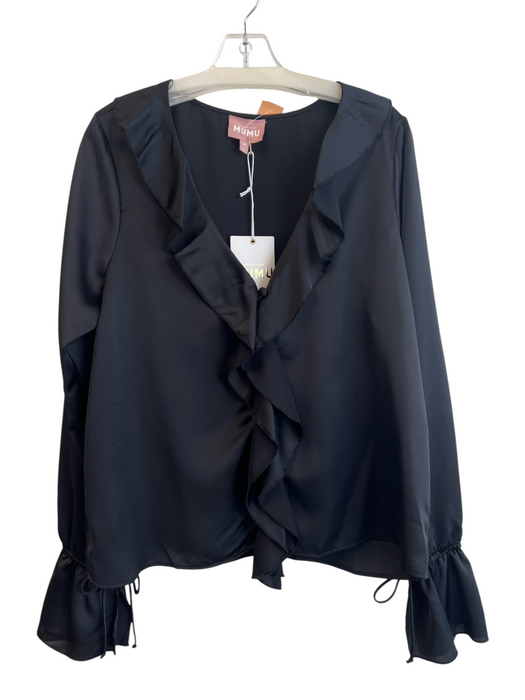 Show Me Your Mumu Size M Black Polyester V Neck Long Sleeve Ruffle Top Black / M