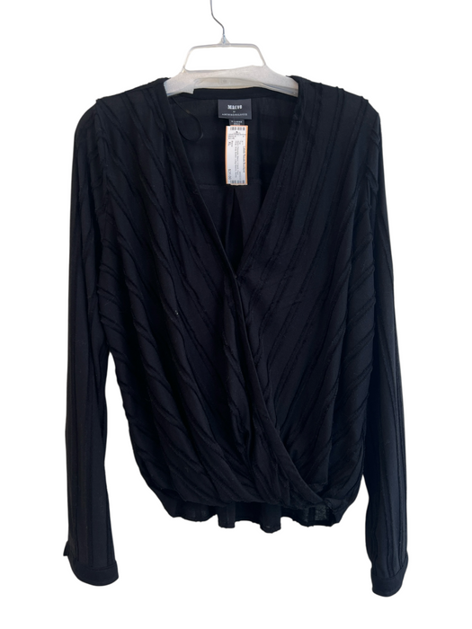 Maeve Size XL Black Polyester Blend V Neck Faux Wrap Snap Button Long Sleeve Top Black / XL