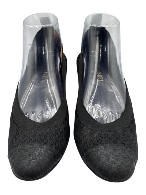 Chanel Shoe Size 40 Black Block Heel Canvas Slip On Shoes Black / 40