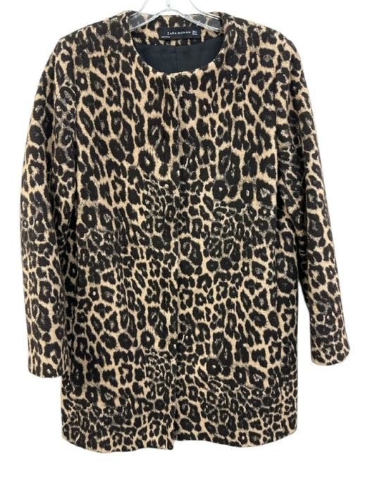 Zara Woman Size M Brown & Black Polyester & Wool Long Sleeve Zip Up Jacket Brown & Black / M