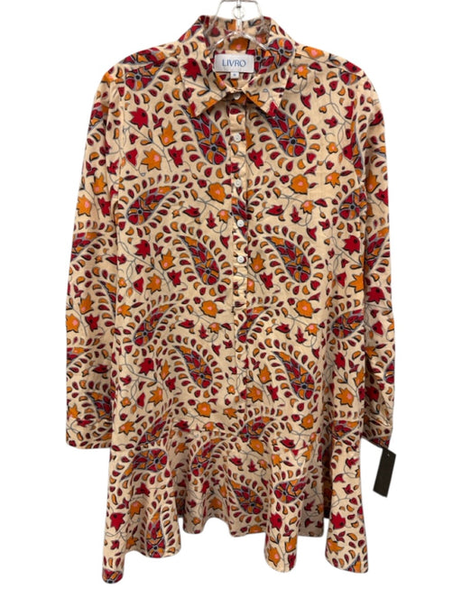 Livro Size Medium Orange, Red, Pink Cotton Long Sleeve Floral Paisley Dress Orange, Red, Pink / Medium