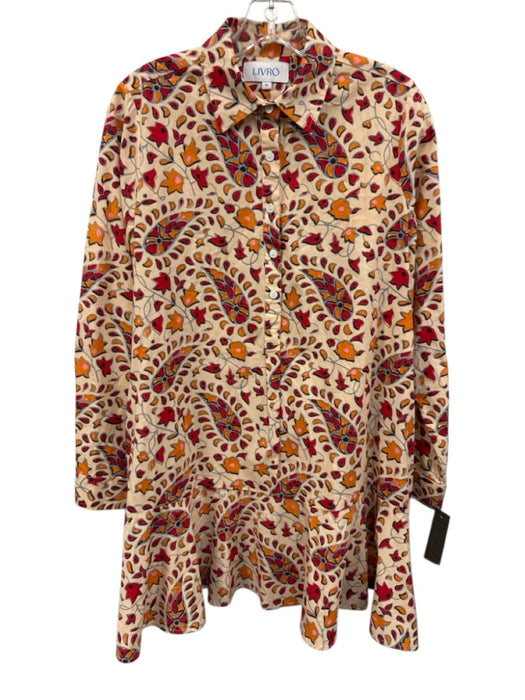 Livro Size Medium Orange, Red, Pink Cotton Long Sleeve Floral Paisley Dress Orange, Red, Pink / Medium
