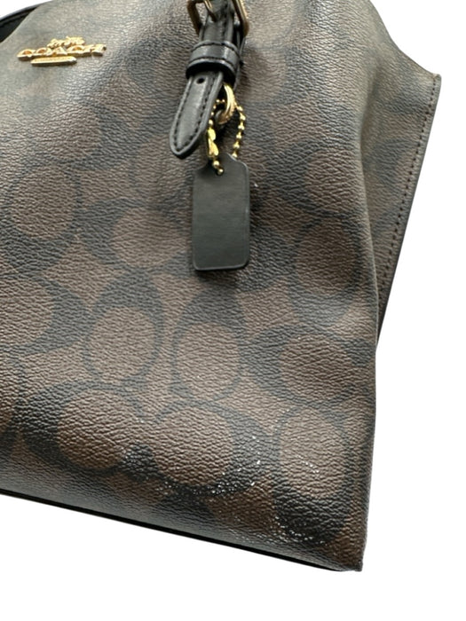 Coach Brown & Black Coated Leather Logo Hand & Crossbody Zip Close Bag Brown & Black / M