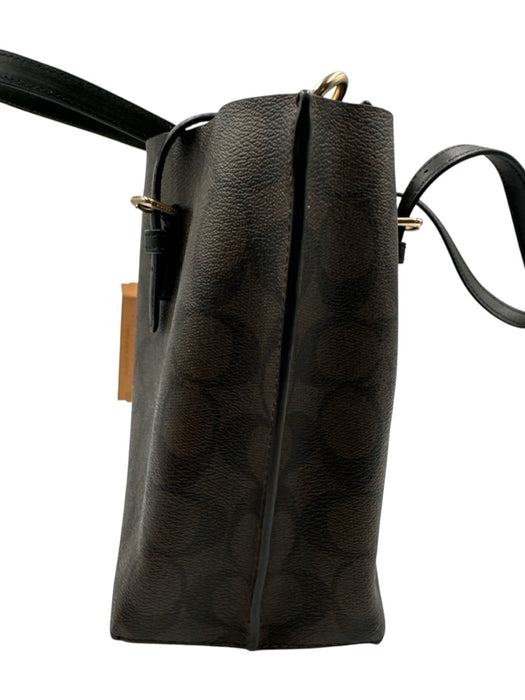 Coach Brown & Black Coated Leather Logo Hand & Crossbody Zip Close Bag Brown & Black / M