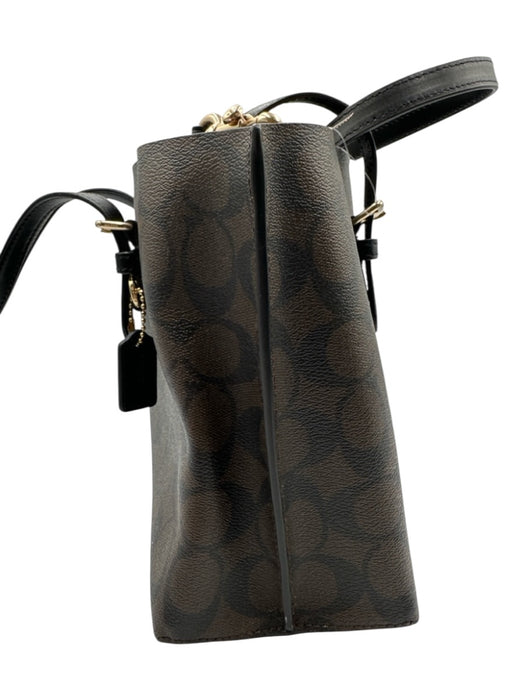 Coach Brown & Black Coated Leather Logo Hand & Crossbody Zip Close Bag Brown & Black / M