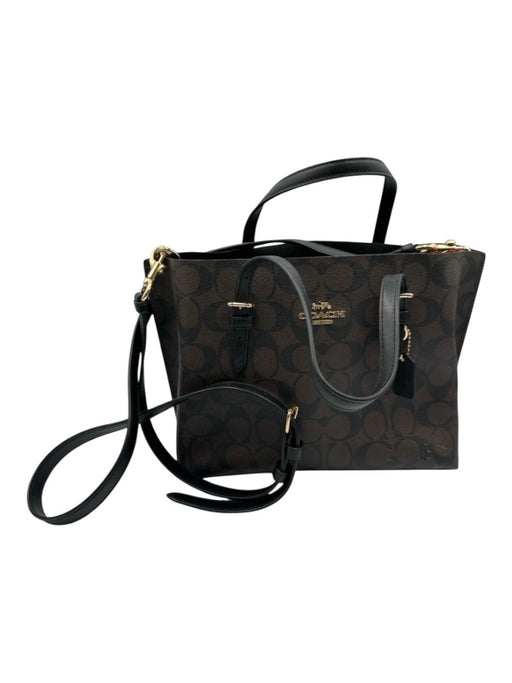 Coach Brown & Black Coated Leather Logo Hand & Crossbody Zip Close Bag Brown & Black / M