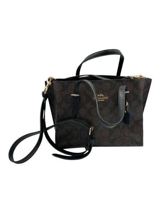 Coach Brown & Black Coated Leather Logo Hand & Crossbody Zip Close Bag Brown & Black / M