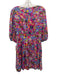 Tanya Taylor Size 4 Hot Pink, Blue, Multi Silk Short Puff Sleeve V Neck Dress Hot Pink, Blue, Multi / 4