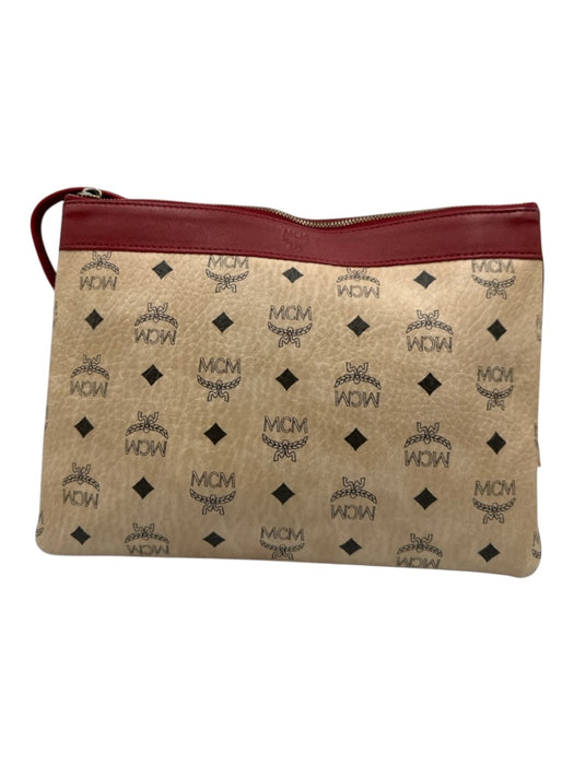 MCM Beige & Red Leather All Over Print Crossbody Men's Bag Beige & Red