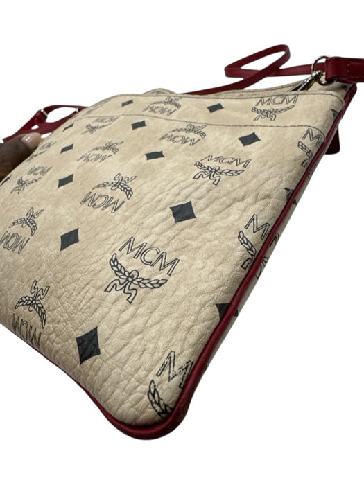 MCM Beige & Red Leather All Over Print Crossbody Men's Bag Beige & Red