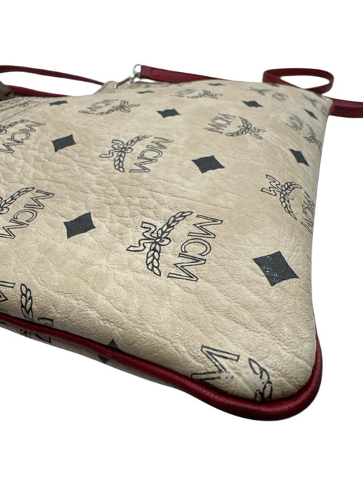 MCM Beige & Red Leather All Over Print Crossbody Men's Bag Beige & Red