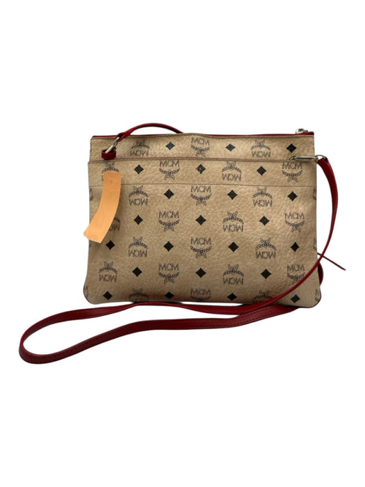 MCM Beige & Red Leather All Over Print Crossbody Men's Bag Beige & Red