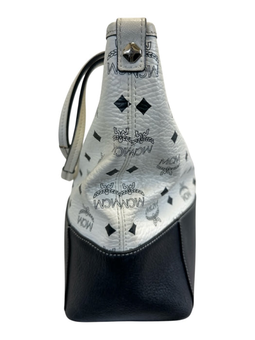 MCM Black & White Leather Top Handle Monogram silver hardware Tote Bag Black & White / Large