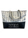 MCM Black & White Leather Top Handle Monogram silver hardware Tote Bag Black & White / Large