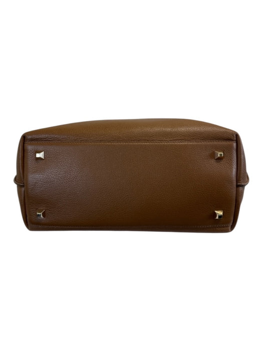 MCM Brown Leather Top Handle Logo Magnetic Close Tote Bag Brown / Large