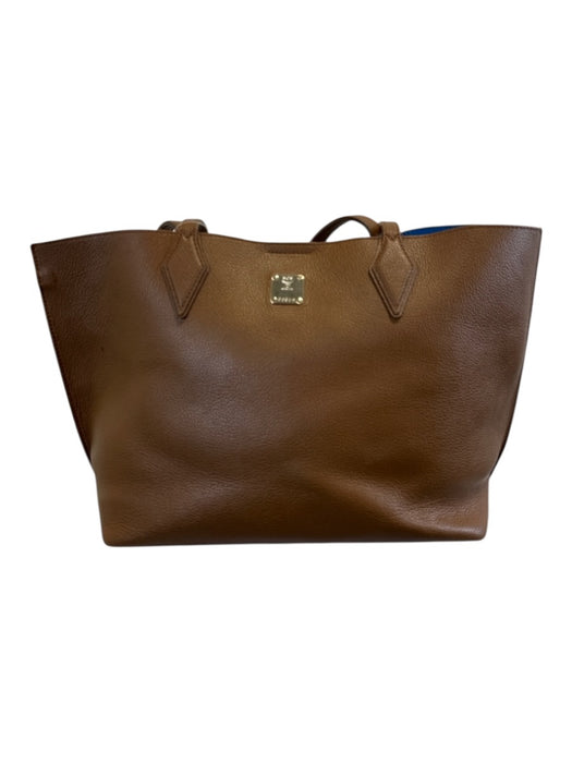 MCM Brown Leather Top Handle Logo Magnetic Close Tote Bag Brown / Large