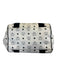 MCM White & Navy Blue Leather Canvas Monogram silver hardware Tote Bag White & Navy Blue / Medium