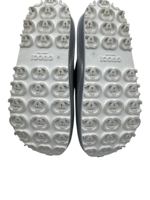 Gucci Shoe Size 39 Silver & White Leather & Rubber Interlocking GG Slide Sandals Silver & White / 39