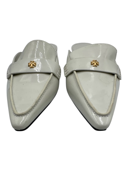 Tory Burch Shoe Size 9 White Patent Leather Pointed Toe Logo Penny Mule Loafers White / 9