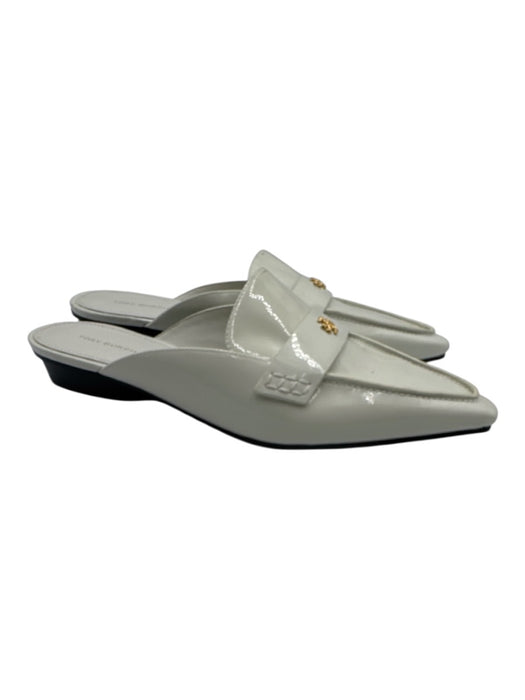 Tory Burch Shoe Size 9 White Patent Leather Pointed Toe Logo Penny Mule Loafers White / 9