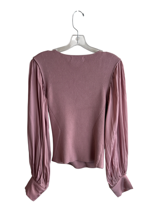 Anthropologie Size M Pink Polyester Blend Long Sleeve V Neck Ribbed Top Pink / M