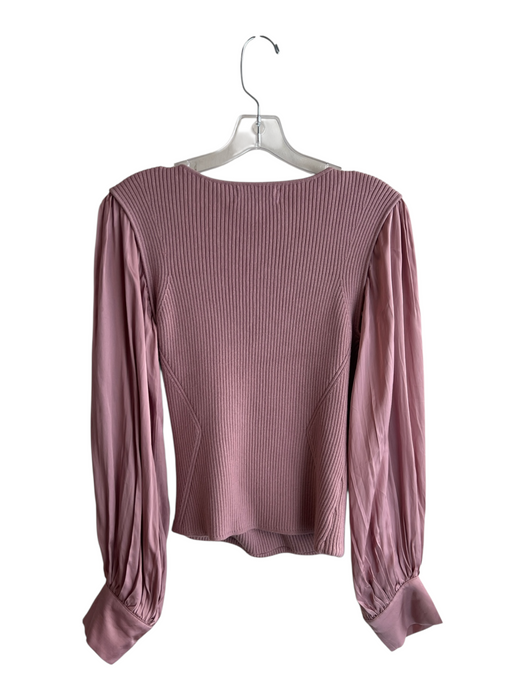 Anthropologie Size M Pink Polyester Blend Long Sleeve V Neck Ribbed Top Pink / M