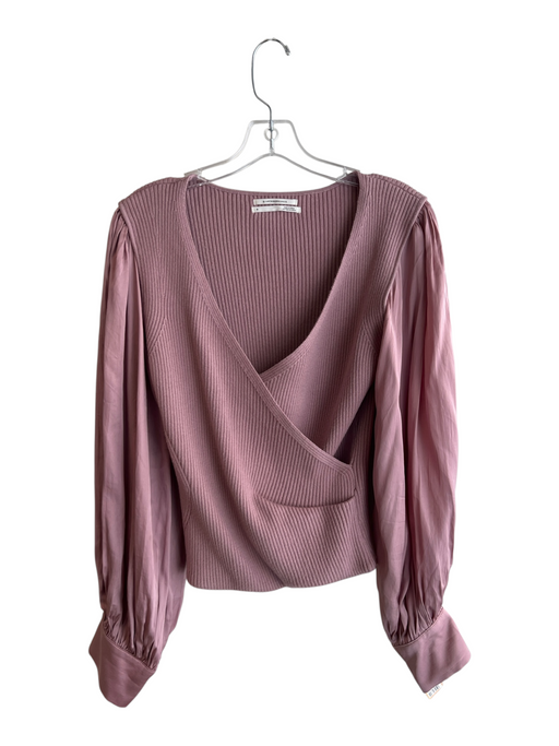 Anthropologie Size M Pink Polyester Blend Long Sleeve V Neck Ribbed Top Pink / M