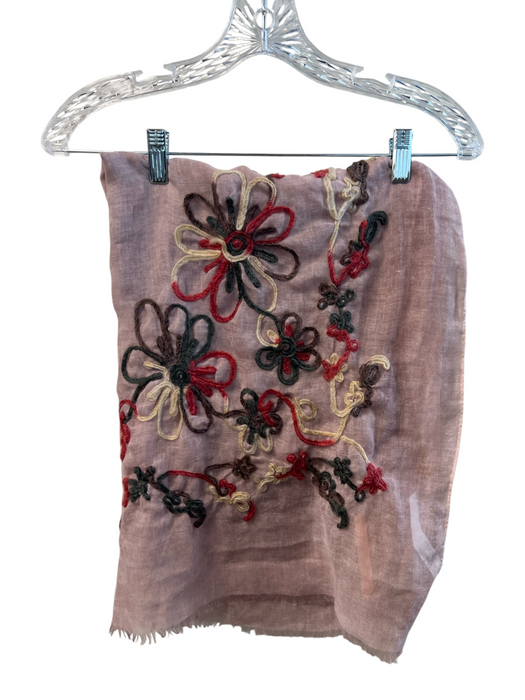 Love of Fashion Pink Polyester Embroidered Floral Detail scarf Pink / One Size