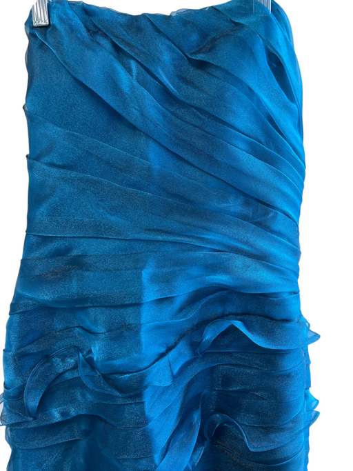 Theia Size 8 Blue Polyester Tooled Strapless Side Zip Full Length Gown Blue / 8